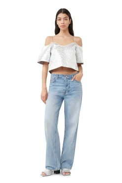 New GANNI Metallic-Jacquard-Top Silver
