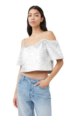 New GANNI Metallic-Jacquard-Top Silver