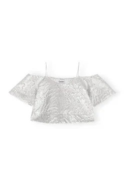 New GANNI Metallic-Jacquard-Top Silver