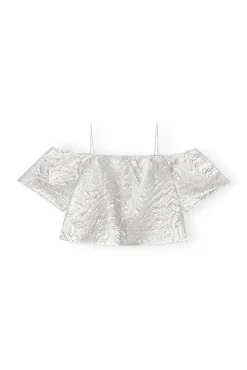 New GANNI Metallic-Jacquard-Top Silver