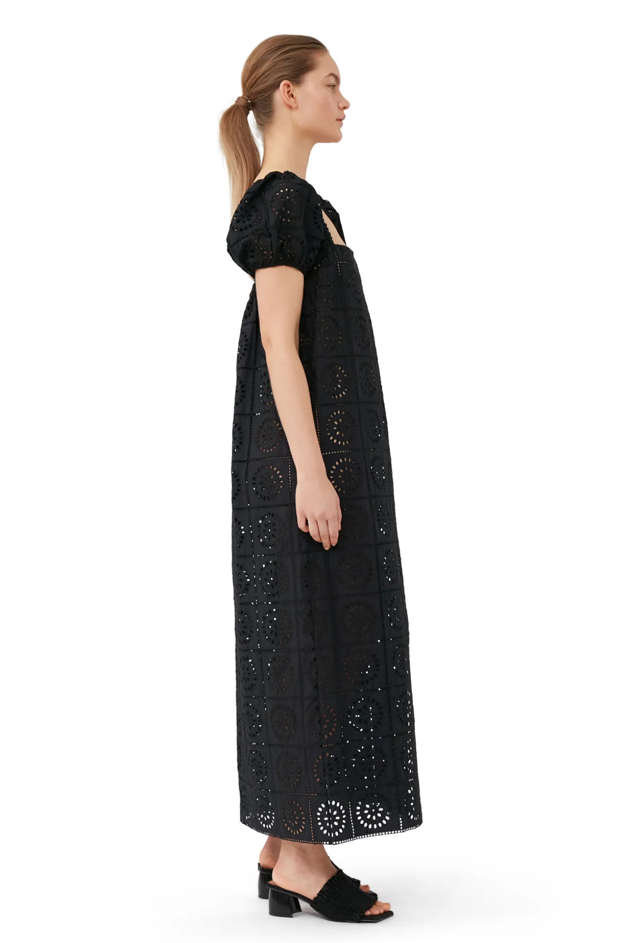 Best Sale GANNI Midikleid Aus Lochstickerei Black