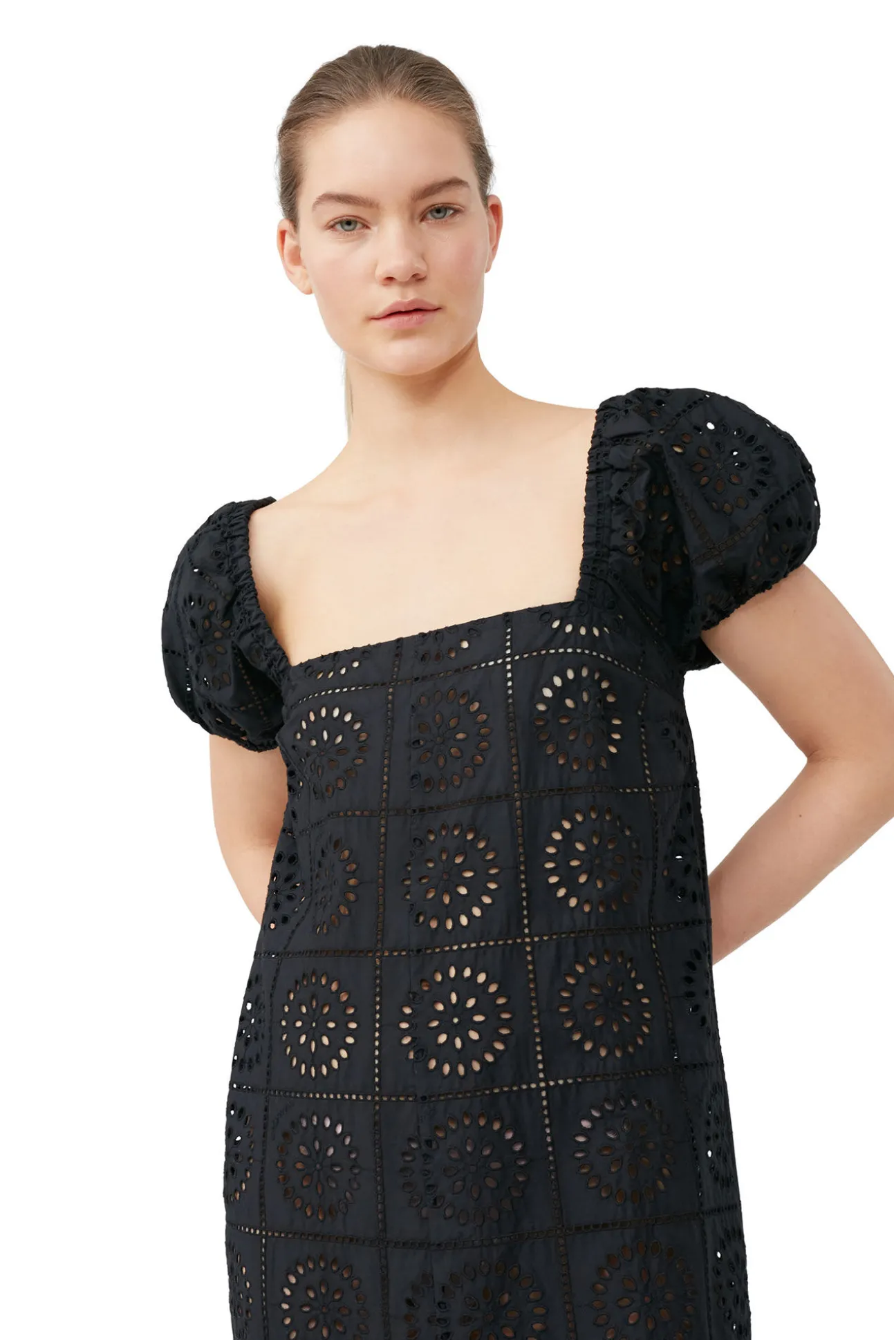 Best Sale GANNI Midikleid Aus Lochstickerei Black