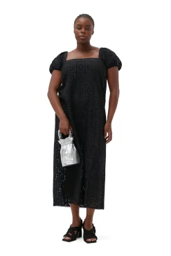 Best Sale GANNI Midikleid Aus Lochstickerei Black