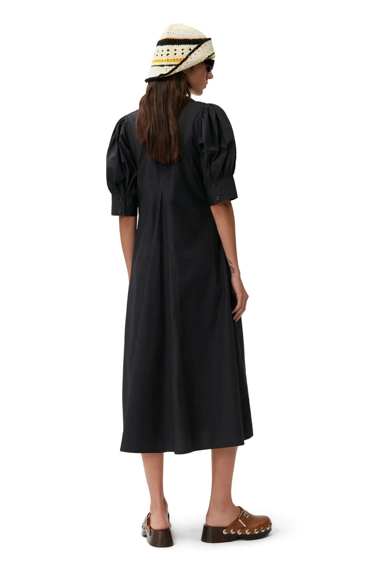 New GANNI Midikleid Aus Popeline Black