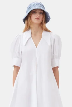 Outlet GANNI Midikleid Aus Popeline Bright White