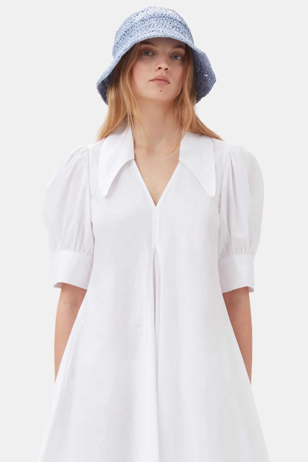 Outlet GANNI Midikleid Aus Popeline Bright White