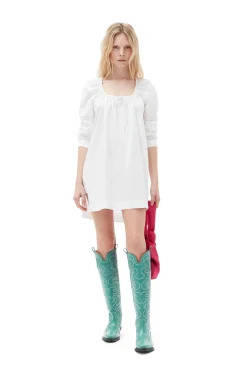 New GANNI Minikleid Aus Cotton Poplin Mit Quadratischem Ausschnitt Bright White