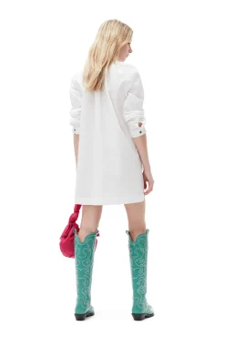 New GANNI Minikleid Aus Cotton Poplin Mit Quadratischem Ausschnitt Bright White