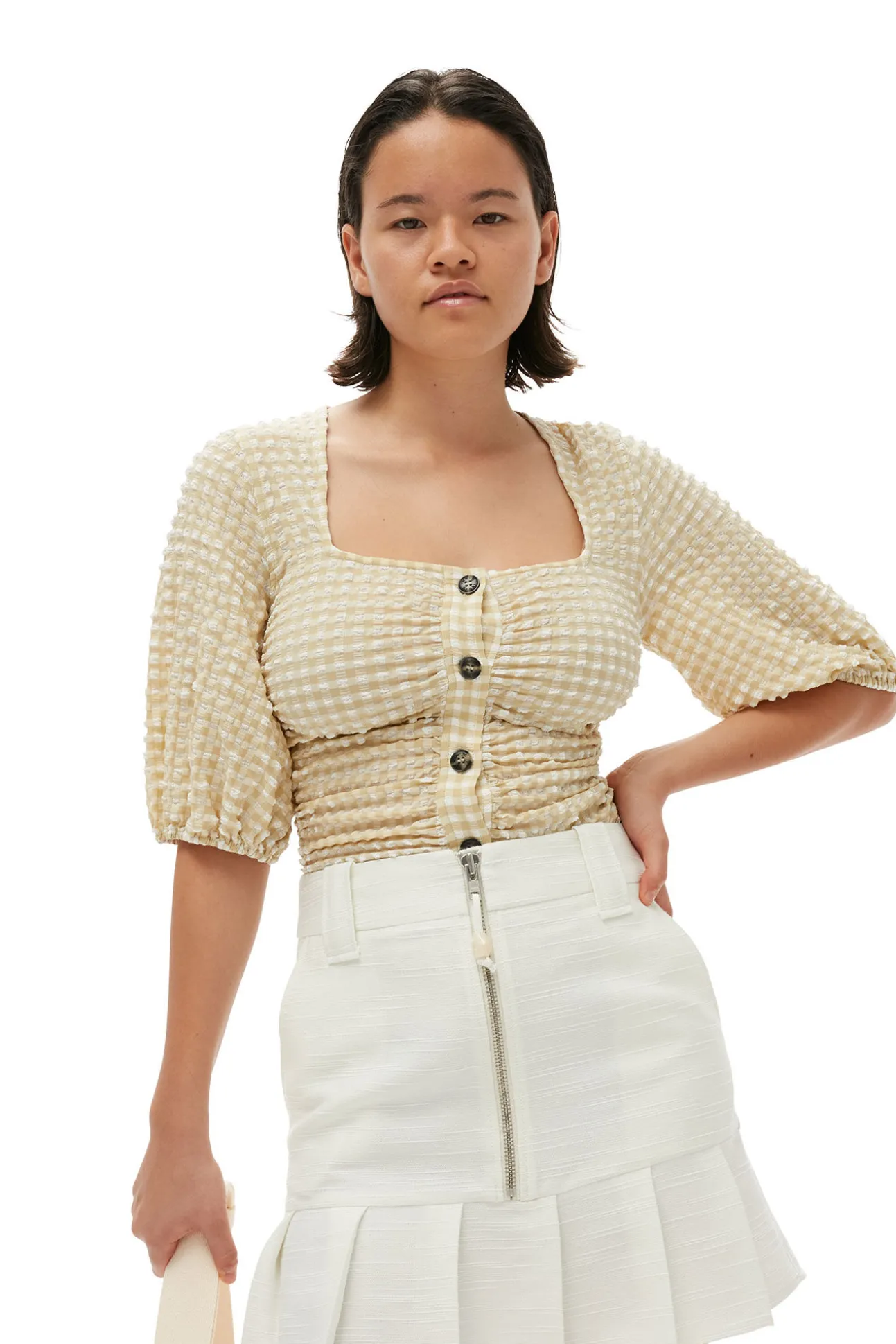 Cheap GANNI Minirock Aus Slub Linen Egret