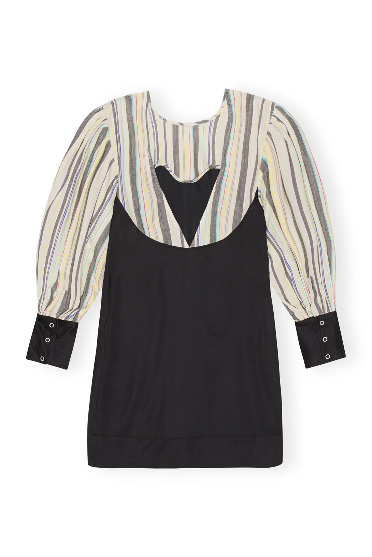 Cheap GANNI Mix Slub Stripe Puff Sleeve Mini Dress Lily Green