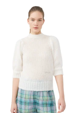 Fashion GANNI Mohair-Oberteil Mit Offenem Rucken Egret