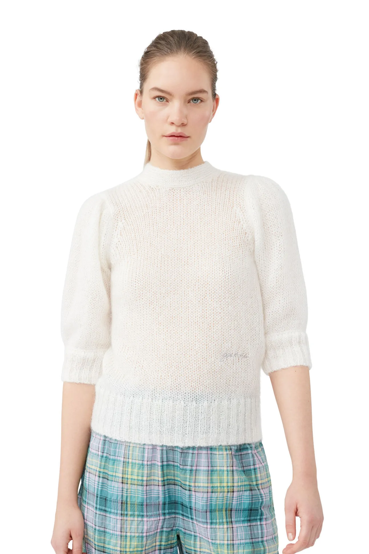 Fashion GANNI Mohair-Oberteil Mit Offenem Rucken Egret