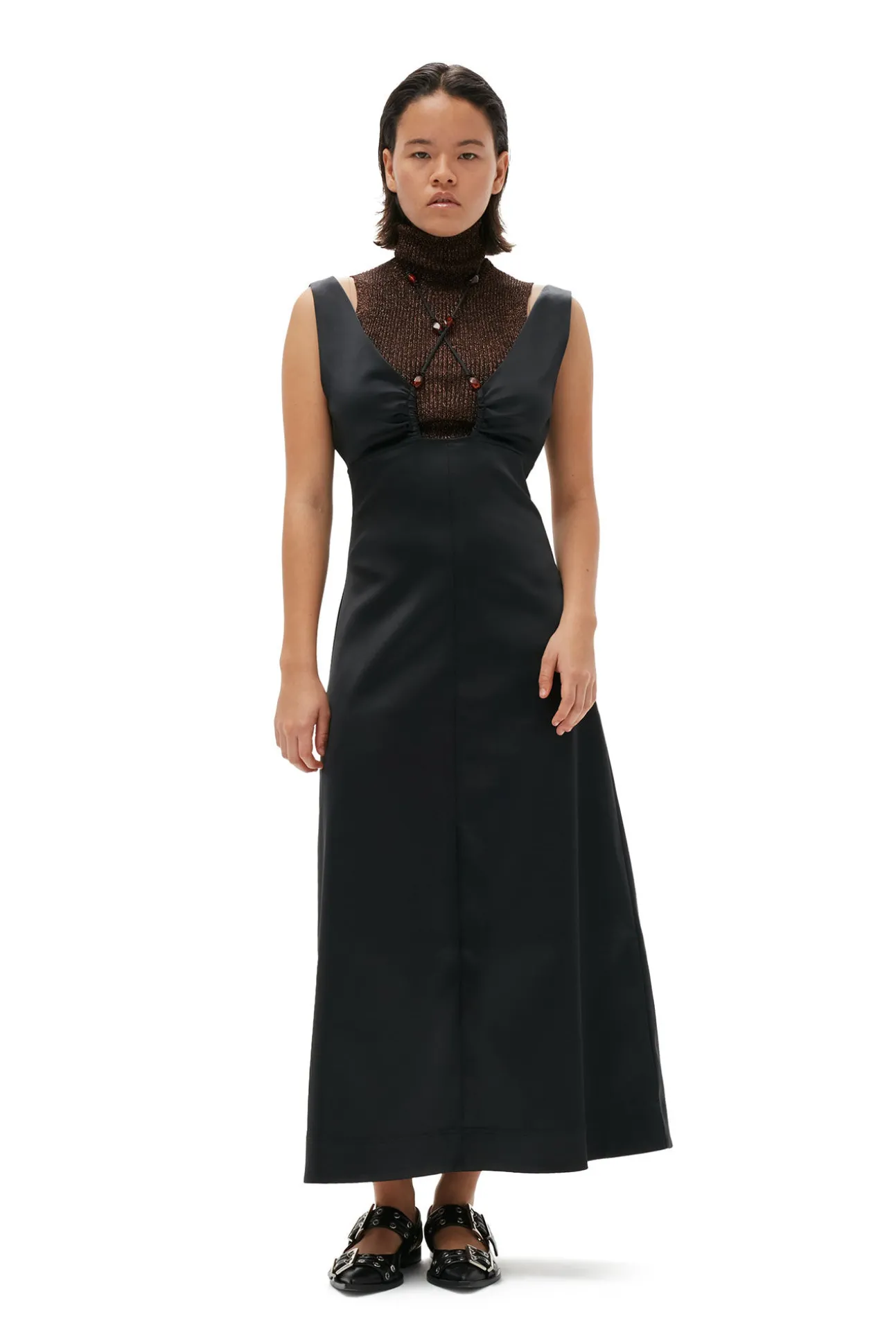 Hot GANNI Neckholder-Kleid Aus Doppel-Satin Black