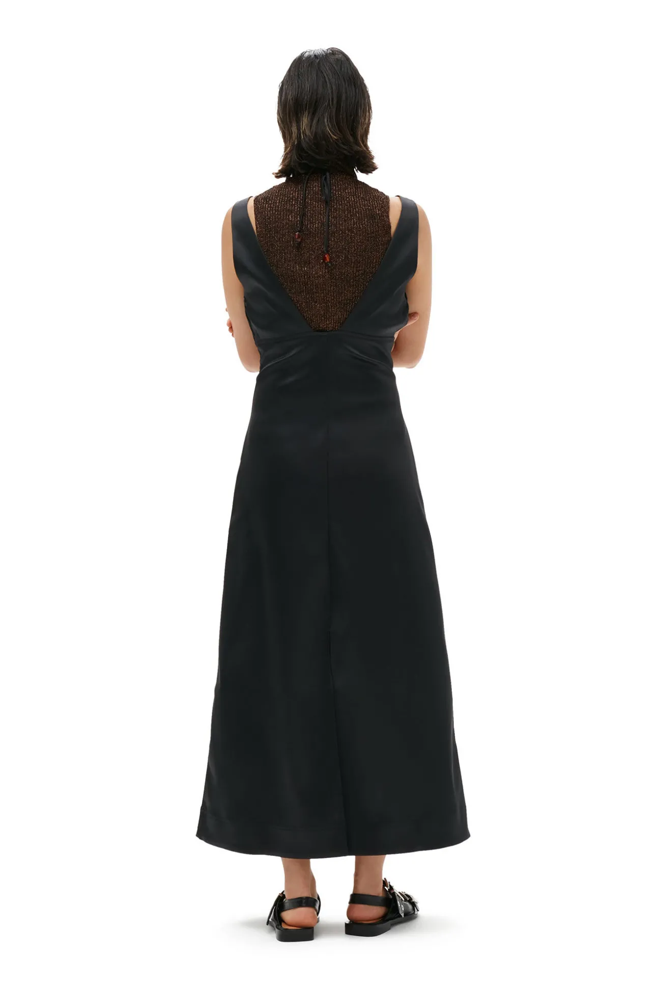 Hot GANNI Neckholder-Kleid Aus Doppel-Satin Black