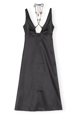 Hot GANNI Neckholder-Kleid Aus Doppel-Satin Black