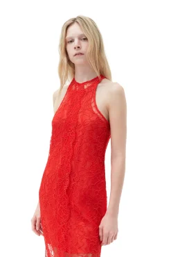 Online GANNI Neckholder-Kleid Aus Roter Spitze Red Alert