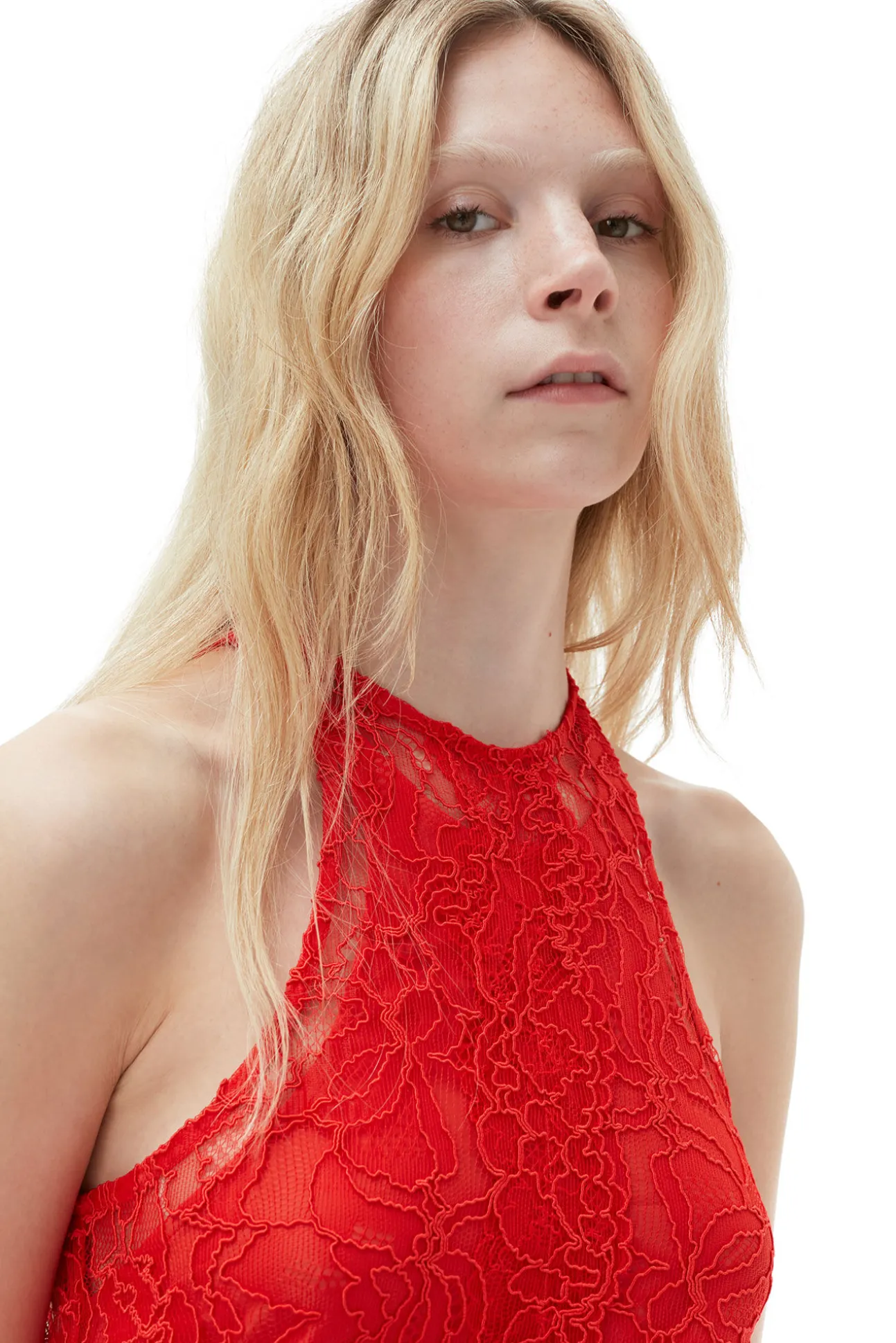 Online GANNI Neckholder-Kleid Aus Roter Spitze Red Alert