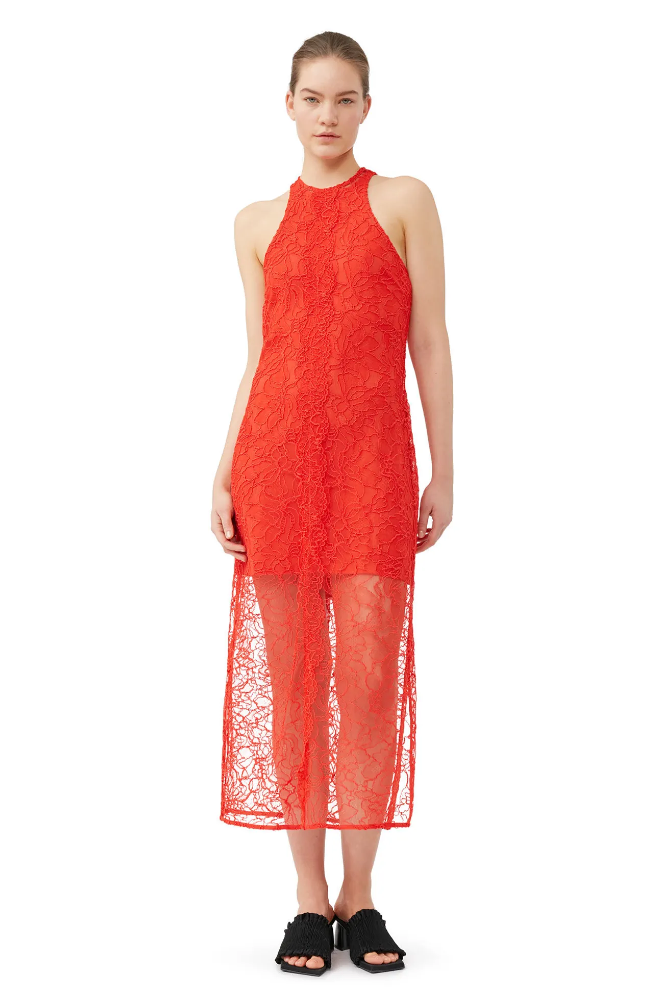 Online GANNI Neckholder-Kleid Aus Roter Spitze Red Alert