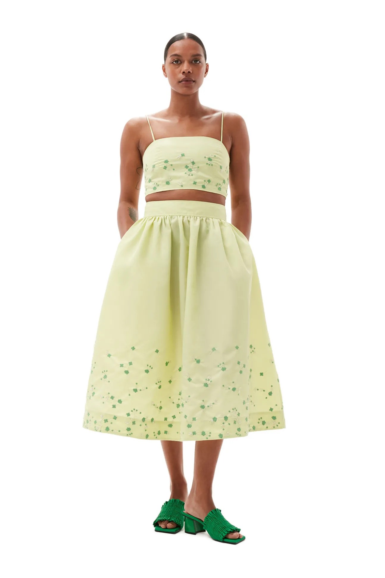 Cheap GANNI Nylon Top Lily Green
