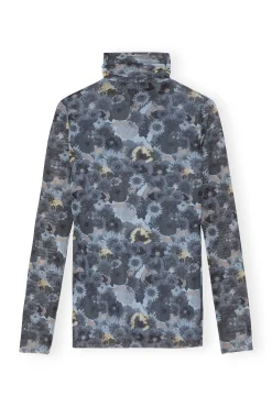 Online GANNI Orange Bedruckter Rollkragenpullover Aus Mesh Mit Langen Armeln Brunnera Blue