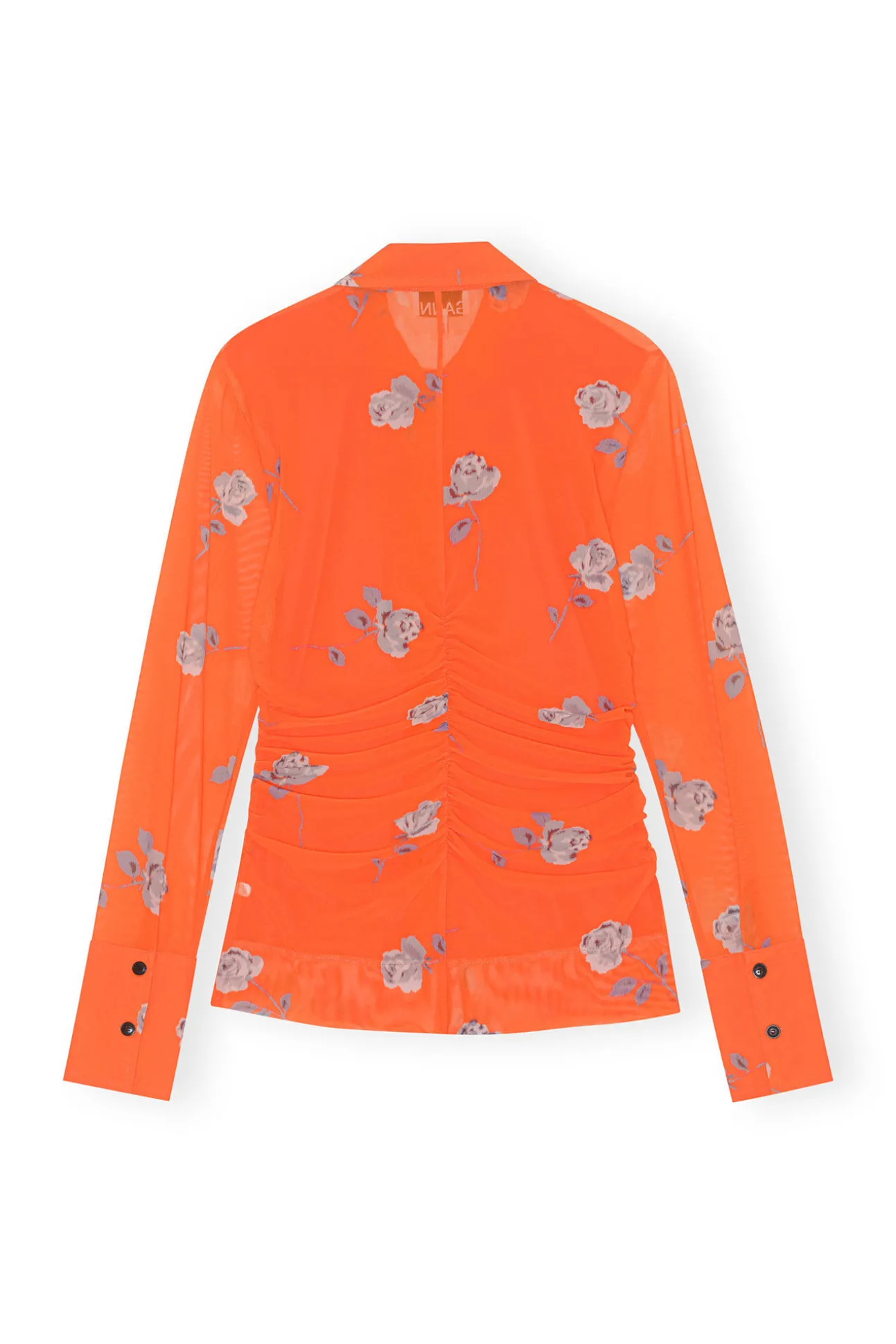 Online GANNI Orange Bedrucktes Ruschenhemd Aus Mesh Orangeade
