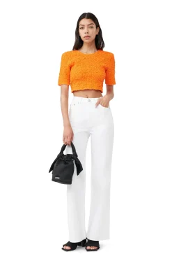 Cheap GANNI Orangefarbenes Gesmoktes Crop-Top Aus Cotton Poplin Vibrant Orange