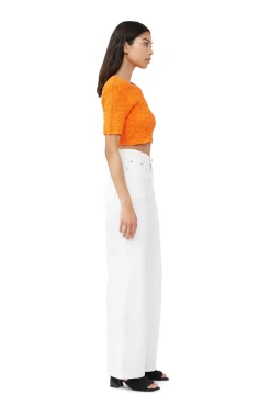 Cheap GANNI Orangefarbenes Gesmoktes Crop-Top Aus Cotton Poplin Vibrant Orange