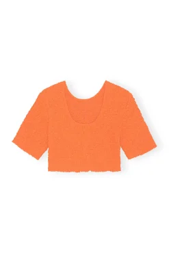 Cheap GANNI Orangefarbenes Gesmoktes Crop-Top Aus Cotton Poplin Vibrant Orange