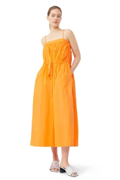 Best GANNI Oranges Maxikleid Aus Cotton Poplin Vibrant Orange
