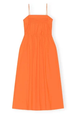 Best GANNI Oranges Maxikleid Aus Cotton Poplin Vibrant Orange