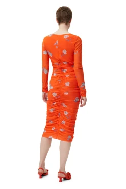 Best GANNI Oranges Ruschen-Midikleid Aus Mesh Orangeade