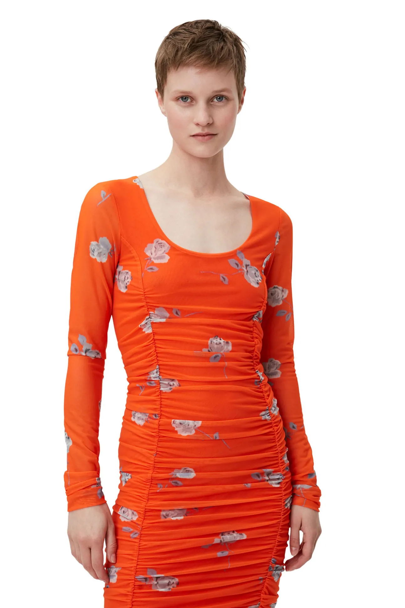 Best GANNI Oranges Ruschen-Midikleid Aus Mesh Orangeade