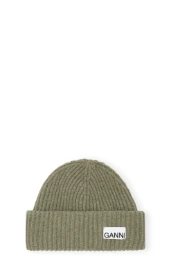 Shop GANNI Oversized Wollmutze Dusty Olive