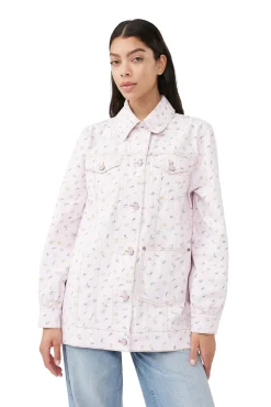 Store GANNI Oversize-Jeansjacke Mit Blumenprint Pink Tulle