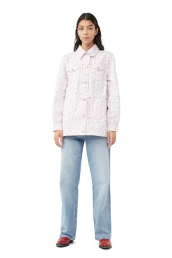 Store GANNI Oversize-Jeansjacke Mit Blumenprint Pink Tulle