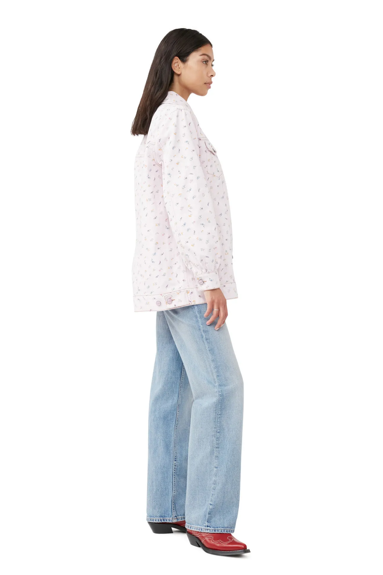 Store GANNI Oversize-Jeansjacke Mit Blumenprint Pink Tulle