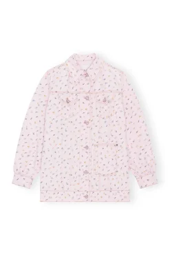 Store GANNI Oversize-Jeansjacke Mit Blumenprint Pink Tulle