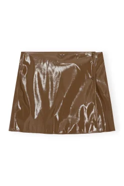 New GANNI Patent Mini Skirt Teak