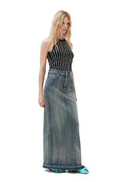 Online GANNI Perlenoberteil Aus Rib Jersey Black
