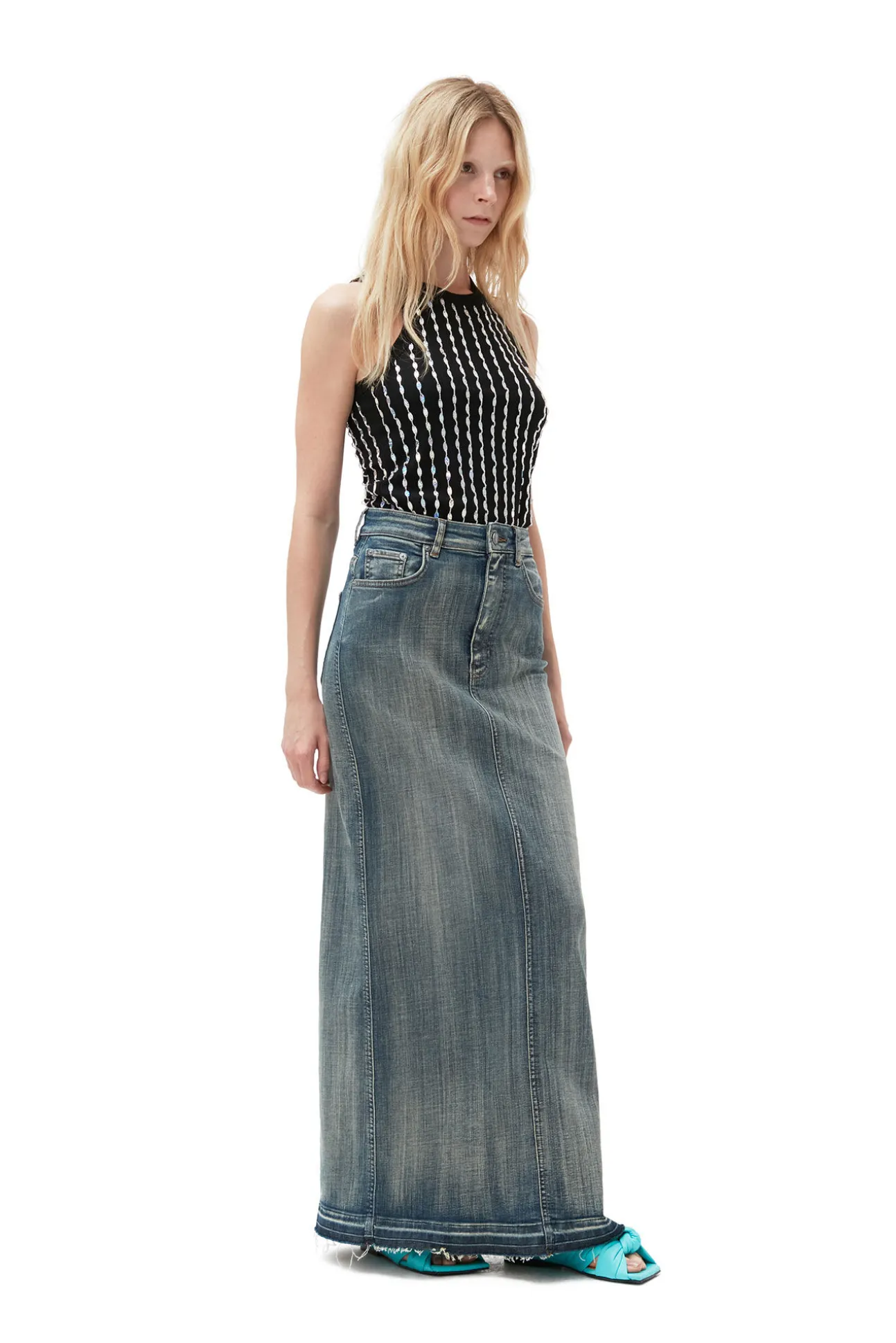 Online GANNI Perlenoberteil Aus Rib Jersey Black