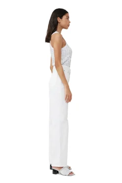 Clearance GANNI Perlenoberteil Aus Rib Jersey Bright White