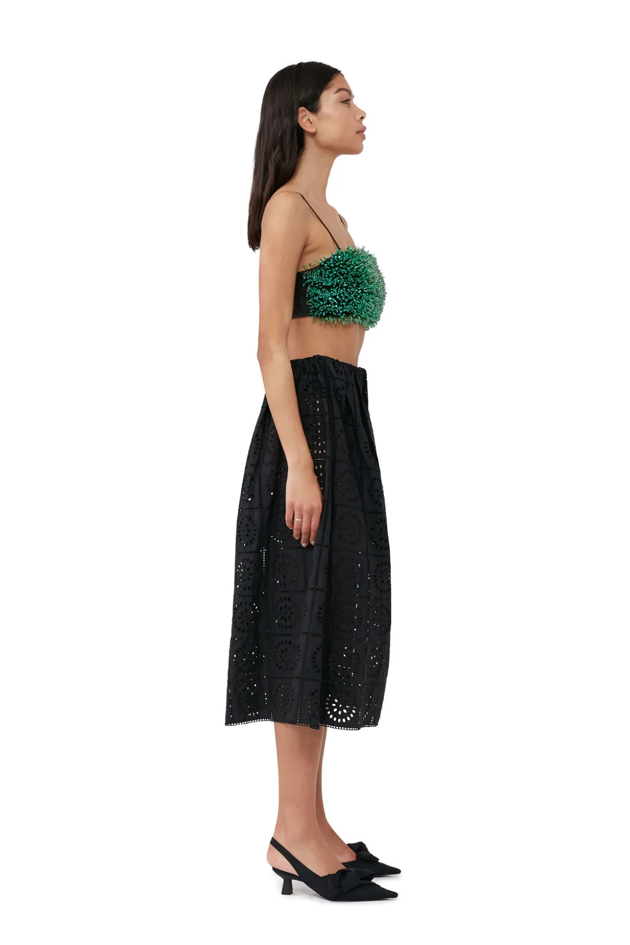 Clearance GANNI Perlen-Taffeta-Top Black
