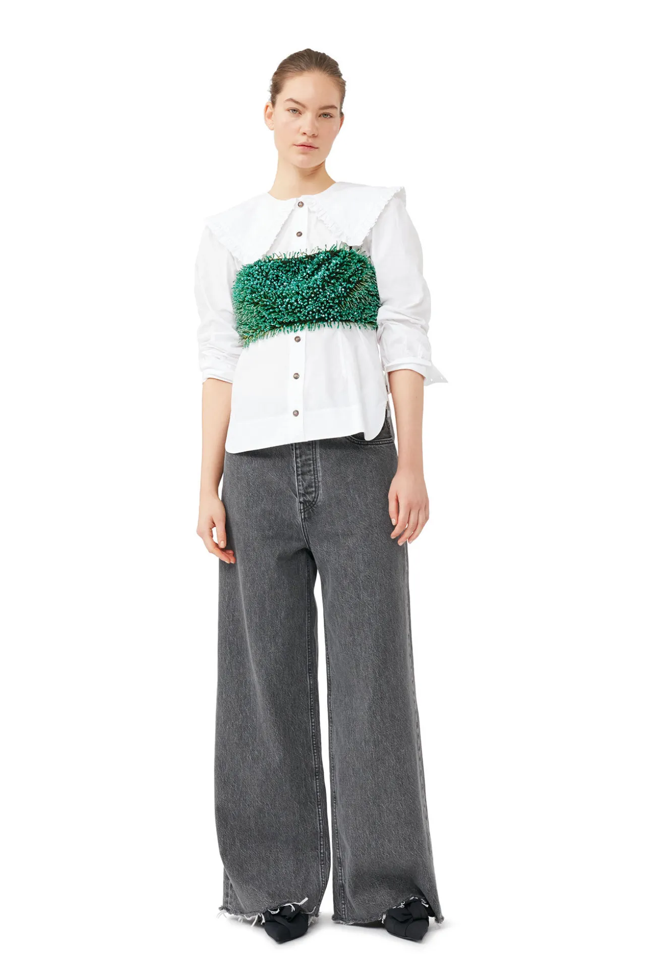 Clearance GANNI Perlen-Taffeta-Top Black