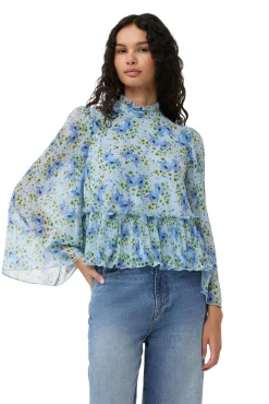 Hot GANNI Plissierte Bluse Aus Georgette Ice Water