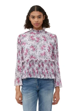 Best GANNI Plissierte Bluse Aus Georgette Mauve Chalk