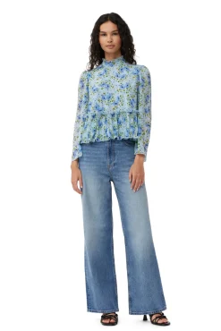 Hot GANNI Plissierte Bluse Aus Georgette Ice Water
