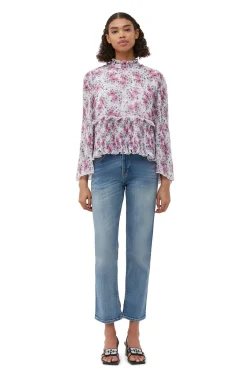 Best GANNI Plissierte Bluse Aus Georgette Mauve Chalk