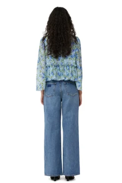 Hot GANNI Plissierte Bluse Aus Georgette Ice Water