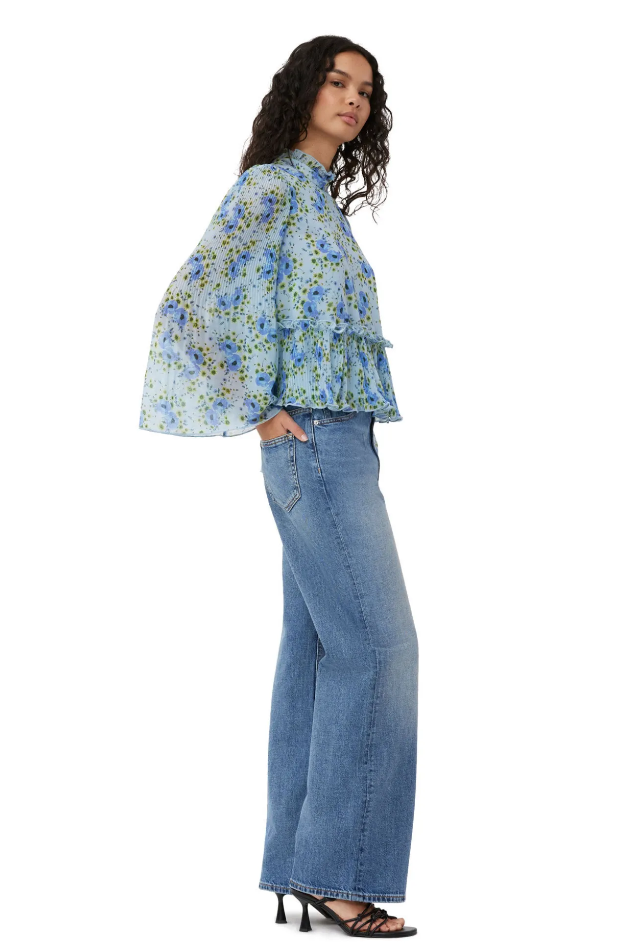 Hot GANNI Plissierte Bluse Aus Georgette Ice Water