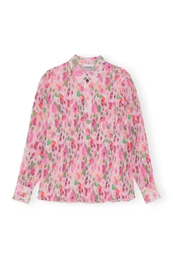 Fashion GANNI Plissierte Bluse Aus Georgette Sugar Plum
